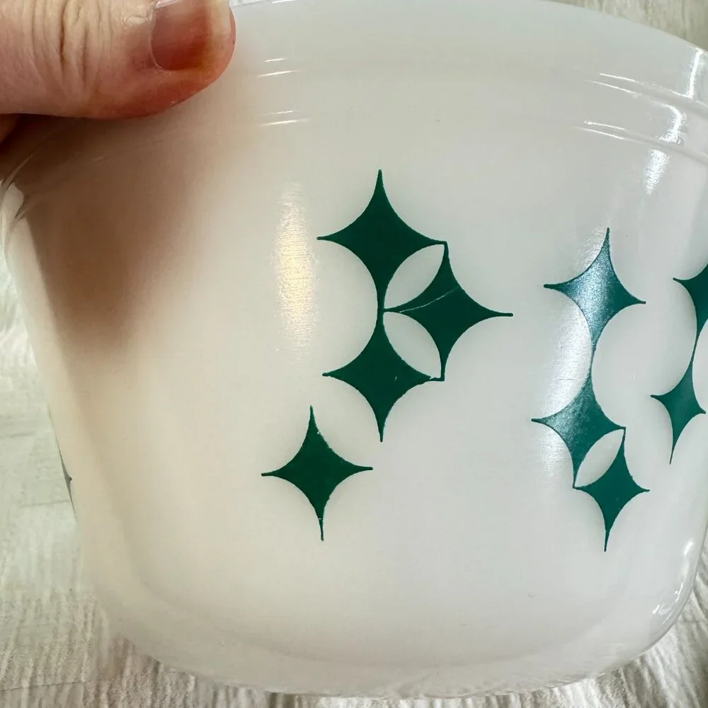 Vintage Federal Glass Mixing Bowl Oven Ware Turquoise Atomic Star MCM 3 QT - Picture 11 of 11